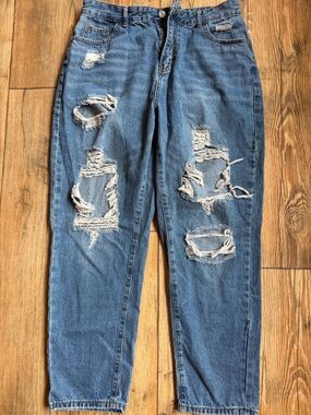 SHEIN Distressed Light Blue Straight Leg Jeans